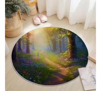 Tappeto Rotondo 60 Cm Resistente E Lavabile Con Nature Forêt Sentier Fleuri - Morbido E Confortevole Colore Vert Per Soggiorno Studio O Cameretta Dei Bambini