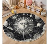 Tappeto Rotondo 60 cm Volto umano Sole Tappeto Scendiletto Camera Antiscivolo, resistente e lavabile, Pianeta Nuvola Adatto per soggiorno, camera da letto, cucina grigio