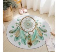 Tappeto Rotondo 90 Cm Boemia Acchiappasogni Piuma Lavabile Con Verde Chiaro - Morbido E Confortevole Adatto A Camera Da Letto Soggiorno Sala Da Pranzo O Cameretta Dei Bambini