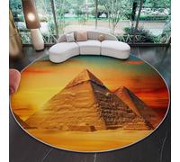 Tappeto Rotondo 90 Cm Lavabile Con Terra Esotica Piramidi Deserto - Morbido E Confortevole Giallo Adatto A Camera Da Letto Soggiorno Sala Da Pranzo O Cameretta Dei Bambini