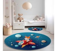 Tappeto Rotondo 90 cm Morbido Lavabile in Lavatrice, Blu Rosso Senza Odore Isolamento Acustico, Cartone Animato Carino Cane Aeroplano Tema Tappetino Rotondo per il Soggiorno Camera da Letto Ingresso