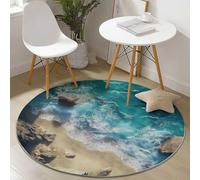 Tappeto Rotondo 90 cm Morbido Lavabile in Lavatrice, Blu Verde Senza Odore Isolamento Acustico, Paesaggio Oceano Spiaggia Tema Tappetino Rotondo per il Soggiorno Camera da Letto Ingresso