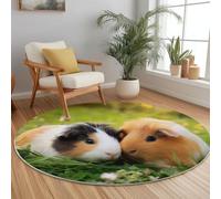 Tappeto Rotondo 90 cm per Camera Letto Ufficio, Animale Carino Prateria Lavabile Antiscivolo, Marrone Verde Flanella Tappetino Rotondo Morbido e Confortevole Durevole