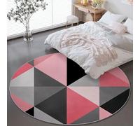 Tappeto Rotondo 90 cm per Soggiorno, Minimalista Geometrico Triangolo Soffice Morbido Tappeto Rotondo - Antiscivolo Lavabile in Lavatrice Tappeti Rosa Grigio per Camera da Letto Corridoio