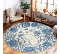 Tappeto rotondo a pelo basso per interni, motivo con crisantemo e farfalle, colore blu, non perde pelo, per soggiorno, camera da letto, corridoio, scrivania, ufficio, 1,5 x 1,5 m