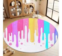 Tappeto Rotondo a Pelo Corto 120 cm, Tappeti Rotondo Crema Flanelle Morbido - Tappeto Motivo Fumetto Gocce Di Vernice Colorata Minimalismo Stampato Decorativi per Soggiorno Camera da Letto