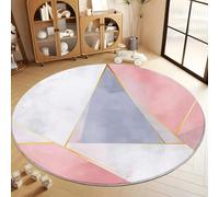 Tappeto Rotondo a Pelo Corto 150 cm, Tappeti Rotondo Rosa Chiaro Flanelle Morbido - Tappeto Motivo Elegante Marmo Geometrico Triangolo Stampato Decorativi per Soggiorno Camera da Letto