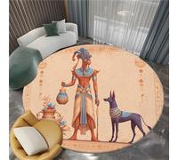 Tappeto Rotondo a Pelo Corto 180 cm, Tappeti Rotondo ocra D'Ombra Chiara Flanelle Morbido - Tappeto Motivo Tradizionale Antico Egitto Misterioso Stampato Decorativi per Soggiorno Camera da Letto