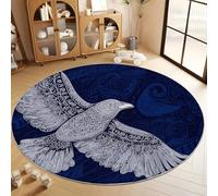 Tappeto Rotondo a Pelo Corto 80 cm, Tappeti Rotondo Indaco Flanelle Morbido - Tappeto Motivo Elegante Animali Uccelli In Volo Stampato Decorativi per Soggiorno Camera da Letto
