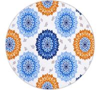 Tappeto Rotondo a Pelo Corto 80 cm, Tappeti Rotondo Indaco Flanelle Morbido - Tappeto Motivo Retrò Squisito Mandala Stampato Decorativi per Soggiorno Camera da Letto