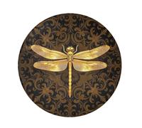 Tappeto rotondo a pelo lungo per camera da letto con libellula dorata mandala vintage arte di