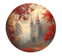Tappeto rotondo a torre da favola 120cm - Autunno Foglie Tappeto circolare a pelo corto Tappetino rosso lavabile per la sala giochi Decorazioni per la casa Camera da letto Soggiorno
