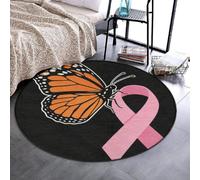 Tappeto rotondo accogliente, assorbente e antiscivolo, 61 cm | Moda, Farfalla Monarca, Nastro Rosa per la Consapevolezza del Cancro al Seno, Decorazione per Pavimenti, per Cucina, Ufficio, Feste, Vaca