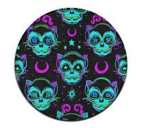 Tappeto rotondo alla moda da donna, tappeto circolare con teschio di gatto nero gotico e psichedelico di Halloween, tappeto decorativo per divano, camera da letto e casa.