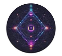Tappeto rotondo alla moda da donna, tappeto viola psichedelico con simboli di geometria sacra, sole e luna, per divano, camera da letto e arredamento per la casa.
