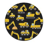 Tappeto rotondo alla moda maschile, tappeto circolare, tappeto decorativo per camera da letto, divano, escavatore, macchine edili, nero e giallo.