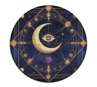 Tappeto rotondo alla moda, tappeto circolare lavabile per divano, camera da letto, casa, tappeto con simbolo geometrico sacro, spazio viola, galassia, stelle, sole e luna mistici.