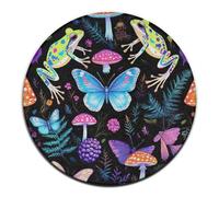 Tappeto rotondo alla moda, tappeto circolare lavabile, tappeto decorativo per divano, camera da letto, motivo: Goth, luna, rane, falene, farfalle, funghi magici, foglie.