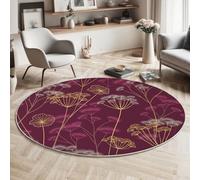 Tappeto Rotondo Aneto E Finocchio, 160cm Tappeti a Pelo Corto Silhouette Di Fiore Selvatico Antiscivolo, Lavabile Tappeto Soggiorno Super Morbido per Sala da Pranzo, Cameretta, Scendiletto, Bordeaux