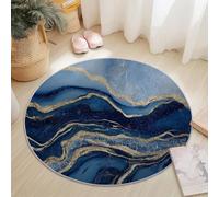 Tappeto rotondo antiscivolo, 160 cm, a pelo corto, lavabile, onde astratte, linee dorate, blu e oro, non perde pelo, perfetto per camera da letto, sala da pranzo, ufficio, arredamento