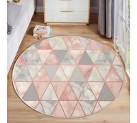 Tappeto Rotondo Antiscivolo Semplice Marmo Triangolo - Tappeto Rotondo Stile Geometrico Moderno Morbido Lavabile in lavatrice - Tappeti Rosa Chiaro Per Bambini camera da letto soggiorno cucina - 120cm