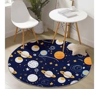 Tappeto rotondo antiscivolo Simpatiche Stelle Dei Cartoni Animati Galassia morbido e lavabile in lavatrice, per camera da letto, soggiorno, sala da pranzo, arredamento per la casa - 160 cm, Blu Scuro