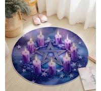 Tappeto Rotondo Antiscivolo Viola, Stampa Tappeti Fantasy Misterioso Pentagramma Candela,Tappeto Morbido Pelo Corto per Decorativo Soggiorno Camera da Letto Cucina (Diametro 80 cm)