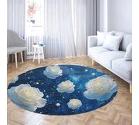 Tappeto rotondo astratto blu navy Tappeti morbidi lavabili floreali rosa bianca per tappetino d'ingresso circolare da camera da letto Stuoia antiscivolo Ombre per l'arredamento del soggiorno 80cm