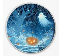 Tappeto Rotondo Bambini 60 cm Blu lago, Cartone Illustrazione Halloween Fantasma Zucca Lavabile in Lavatrice Tappeti Grandi per Camera Da Letto Bagno Aree Interne Soggiorno
