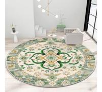 Tappeto Rotondo,Beige Giallo Marrone Floreale Vintage Tradizionale, Verde, ø 100 cm, Small Area carpet Room Decor Floor Rug Decorative Home Accessories under Table Chair,