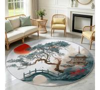 Tappeto rotondo bianco, 200 cm, lavabile in lavatrice, retro antiscivolo e a pelo basso, non perde pelo, paesaggi giapponesi, ad arco, ponte, tappeti per soggiorno, camera da letto, cucina, ingresso