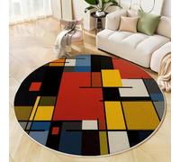 Tappeto Rotondo Blocchi Di Colore Rettangoli Linee, Costruttivismo Astratto Tappeto per Soggiorno con Fondo Antiscivolo, Colorato Tappeti Morbidi a Pelo Corto per Soggiorno Camera Cucina Bagno 160cm