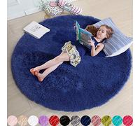 Tappeto rotondo blu navy, 1,2 m, per camera dei ragazzi, lavabile, per camera dei bambini, soggiorno, decorazione estetica, soffice pelliccia shag, blu scuro, per dormitorio preppy, stanza dei giochi