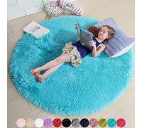 Tappeto rotondo blu per camera da letto, soffice 10,2 x 10,2 cm, per camera dei bambini, tappeto peloso per camera dei ragazzi, per camera dei bambini, per dormitorio, turchese, graziosa decorazione