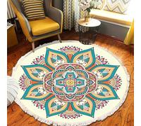 Tappeto rotondo bohémien con nappe, moderno in cotone intrecciato a cerchio, geometrico decorativo, minimalista, per soggiorno, camera da letto, divano, yoga, meditazione (#4, 120 x 120 cm)