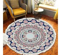 Tappeto rotondo bohémien con nappe, moderno in cotone intrecciato a cerchio, geometrico decorativo, minimalista, per soggiorno, camera da letto, divano, yoga, meditazione (#18, 60 x 60 cm)