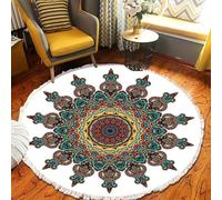 Tappeto rotondo bohémien con nappe, moderno in cotone intrecciato a cerchio, geometrico e minimalista, per soggiorno, camera da letto, divano, yoga, meditazione (#13, 60 x 60 cm)