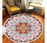 Tappeto rotondo bohémien con nappe, moderno in cotone intrecciato a cerchio, geometrico e minimalista, per soggiorno, camera da letto, divano, yoga, meditazione (#19,80 x 80 cm)