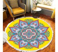 Tappeto rotondo bohémien con nappe, moderno in cotone intrecciato a cerchio, geometrico e minimalista, per soggiorno, camera da letto, divano, yoga, meditazione (#2, 80 x 80 cm)