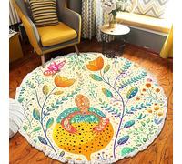 Tappeto rotondo bohémien con nappe, moderno in cotone intrecciato a cerchio, geometrico e minimalista, per soggiorno, camera da letto, divano, yoga, meditazione (#16,80 x 80 cm)