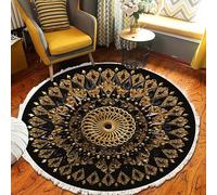 Tappeto rotondo bohémien con nappe, moderno in cotone intrecciato, tappeto circolare geometrico decorativo minimalista, per soggiorno, camera da letto, divano, yoga, meditazione (#14,90 x 90 cm)