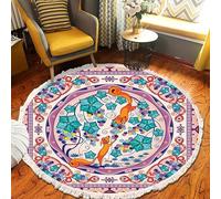 Tappeto rotondo bohémien con nappe, moderno, in cotone intrecciato, tappeto circolare geometrico decorativo minimalista, per soggiorno, camera da letto, divano, yoga, meditazione (#7, 100 x 100)