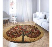 Tappeto rotondo boho astratto geometria circolare albero vita area tappeti lavabile antiscivolo sottile cerchio tappeto per soggiorno cucina lavanderia 150cm