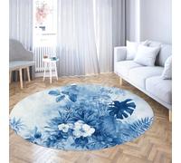 Tappeto rotondo botanico blu Tappeto lavabile circolare dormitorio antiscivolo a pelo corto floreale stampa foglia tropicale piccolo tappeto per l'ingresso del bagno della camera da letto 150cm