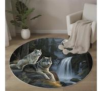 Tappeto Rotondo Cascate Del Lupo Grigio, 140cm Tappetini a Pelo Corto Naturalismo Antiscivolo e Morbido Carpet Lavabile in Lavatrice per Bambini Cameretta Camera da Letto Tavolino, Verde Scuro
