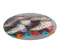 Tappeto rotondo colorato con pattini a rotelle retrò, morbido e assorbente, tappetino da bagno per ingresso, antiscivolo, 80 x 80 cm, per camera da letto, soggiorno, decorazione per la casa