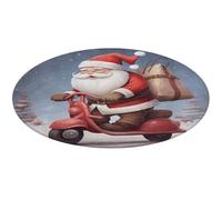 Tappeto rotondo con Babbo Natale su scooter, lavabile, antiscivolo, per soggiorno, morbido, lavabile, per camera da letto, moderno, tappetino da yoga per stanza, ufficio, casa, regalo, 60 x 60 cm