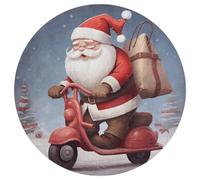 Tappeto rotondo con Babbo Natale su scooter, lavabile, antiscivolo, per soggiorno, morbido, lavabile, per camera da letto, moderno, per yoga, ufficio, casa, regalo, 80 x 80 cm