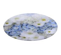 Tappeto rotondo con bellissimi fiori bianchi e blu, lavabile, tappeto rotondo antiscivolo, morbido tappeto lavabile, tappeto da camera da letto, moderno, tappetino da yoga per stanza, ufficio, casa
