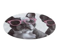 Tappeto rotondo con bulldog francese con occhiali rosa, morbido e assorbente, tappetino da bagno per ingresso, antiscivolo, tappetino per porta anteriore e posteriore, 80 x 80 cm, per camera da letto